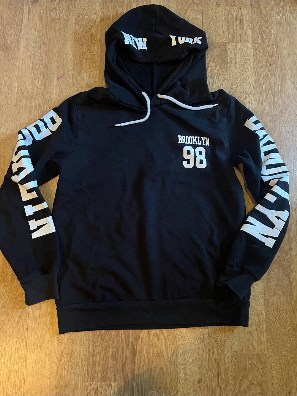 On Fire Black Hoodie with White Brooklyn 98 Print
